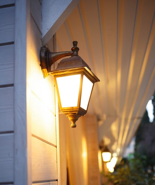 Porch light on the exterior of a home